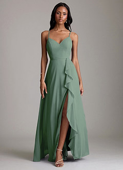 Azazie Naeem Bridesmaid Dresses Eucalyptus A-Line V-Neck Ruffle Chiffon Dress image1