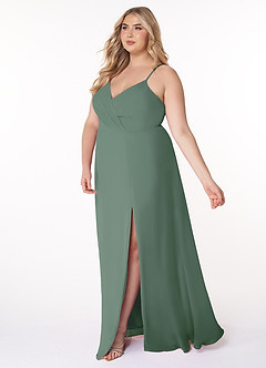 Azazie Everleigh Abiti da Damigella Abito A-Line in Chiffon con Scollo a Cuore a Pieghe Eucalipto image11
