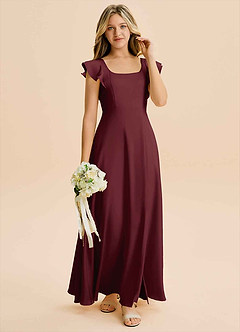 Azazie Bondi Junior Cabernet A-Line Side Slit Stretch Satin Dress image4
