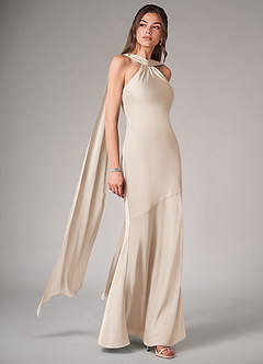 Azazie Kinsley Brautjungfernkleider Meerjungfrau-Linie Seitliche Cut-Outs Stretch-Satin Kleid Alabaster Weiß image3