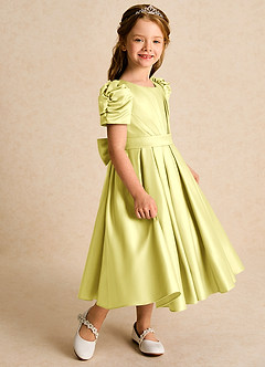 Azazie Miriam Blumenmädchenkleider Ballkleid Plissee Matte Satin Kleid Zitronensorbet image6