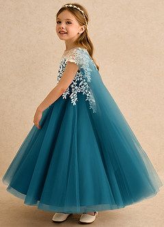 Azazie Dandelion Flower Girl Dresses Ink Blue Ball-Gown Lace Dress image6