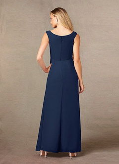 Azazie Yarrow At-home Try On Dresses Dark Navy A-Line Pleated Chiffon Dress image2