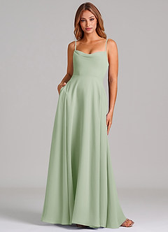Azazie Elle Bridesmaid Dresses Dusty Sage A-Line Pleated Chiffon Dress image1