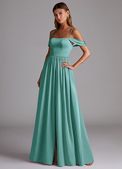 Azazie Calianna Bridesmaid Dresses Aqua A-Line Off the Shoulder Stretch Satin Convertible Dress image3