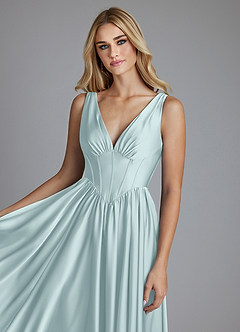 Azazie Delmie Robes de demoiselle d'honneur Robe Trapèze en Satin extensible Corset Brume image7