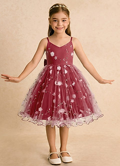 Azazie Junebug Flower Girl Dresses Pomegranate Ball-Gown Spaghetti Strap Tulle Dress image3