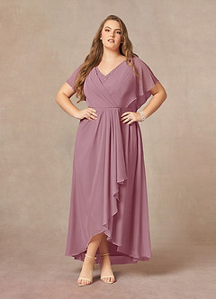 Azazie Eliza Kleider für die Brautmutter A-Linie V-Hals Gefaltet Chiffon Kleid Vintage Mauve image6