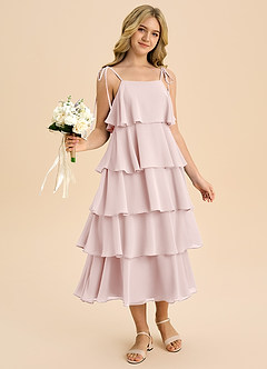 Azazie Shortcake Junior Blushing Pink A-Line Bow Chiffon Dress image6