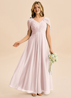 Azazie Emma Junior Linia A Pofałdowany Szyfon Długość podłogi Młodsza druhna Sukienka image5