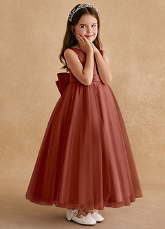 Azazie Cookie Flower Girl Dresses Auburn A-Line Bow Tulle Dress image3