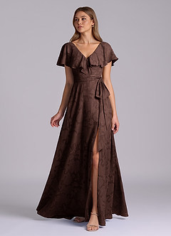 Azazie Lainey Brudtärnklänningar Klä av A-Linje i Blommig Utbrändhet med fickor Ganache image5