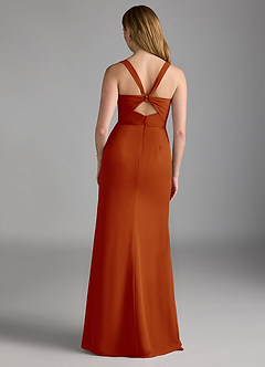 Azazie Mero Brautjungfernkleider Etui Plissee Chiffon Kleid Paprika image3