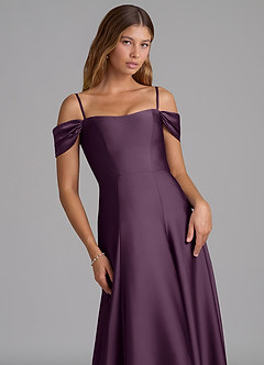 Azazie Seriana Bridesmaid Dresses Plum A-Line Off the Shoulder Stretch Satin Convertible Dress image2