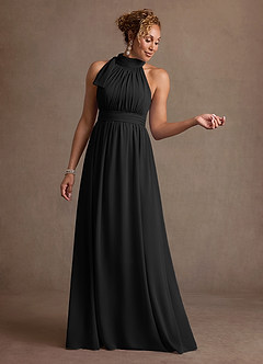 Azazie Antoinette Mother of the Bride Dresses Black A-Line Pleated Chiffon Dress image1