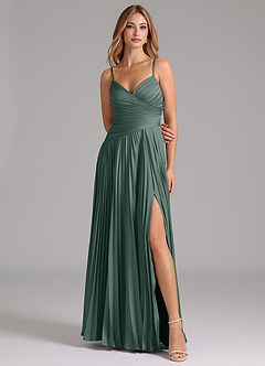 Azazie Vini Bridesmaid Dresses Sea Moss A-Line Pleated Stretch Satin Dress image4