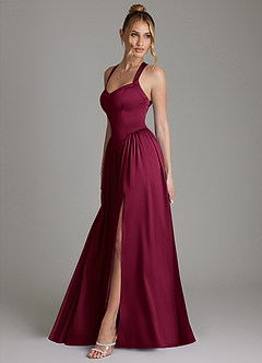 Azazie Francis Robes de demoiselle d'honneur Robe Trapèze en Satin extensible Corset Bourgogne image6