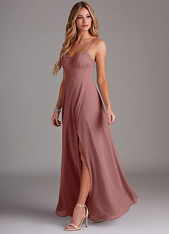 Azazie Breonna Abiti da Damigella Abito A-Line in Chiffon Scollo a Cuore Rosa Del Deserto image3