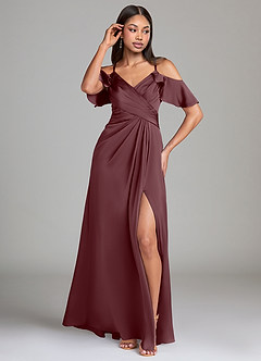 Azazie Dakota Brudtärnklänningar Klänning av A-Line i Stretch Satin Av axeln Sangria image4