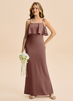 Azazie Galene Junior Abito Sirena in Raso Elasticizzato Espresso image3