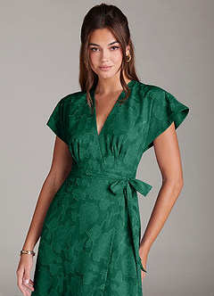 Azazie Ling Bridesmaid Dresses Emerald A-Line Pleated Floral Burnout Dress image2