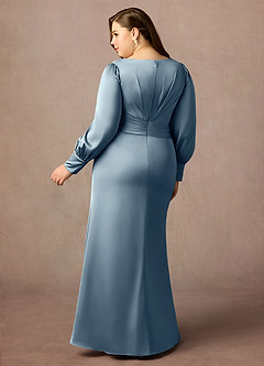 Azazie Petrina Kleider für die Brautmutter Meerjungfrau-Linie Falten Stretch-Satin Kleid Staubblau image2