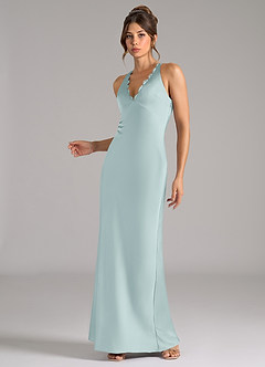 Azazie Tianna Bridesmaid Dresses Mist Sheath Stretch Satin Dress image3