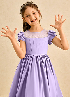Azazie Toffee Abiti da Ragazza di Fiori Abito Stile Principessa in Raso Opaco Fiocco Lilla image6