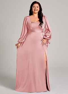 Azazie Leonia Suknie dla druhen Linia A Długi rękaw Satyna elastyczna Do ziemi Sukienka image11