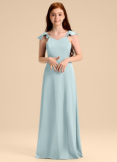 Azazie Everett Junior Mist A-Line Bow Stretch Satin Dress image4