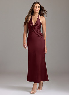 Azazie Valerie Bridesmaid Dresses Cabernet Mermaid Pleated Stretch Satin Dress image3