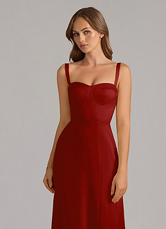 Azazie Amaris Brautjungfernkleider A-Linie Korsett Stretch-Satin Kleid Granatapfelrot image5