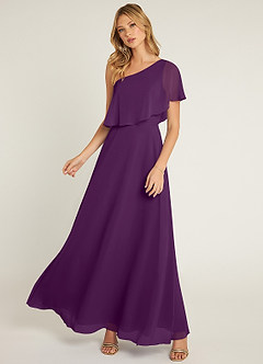 Azazie Lizzy Final Sale Grape A-Line One Shoulder Chiffon Dress image5