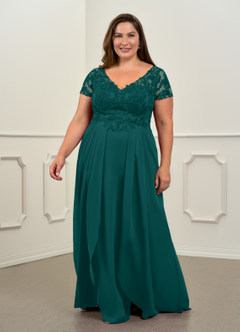 Azazie Dunja Mother of the Bride Dresses Peacock A-Line V-Neck Lace Chiffon Dress image7