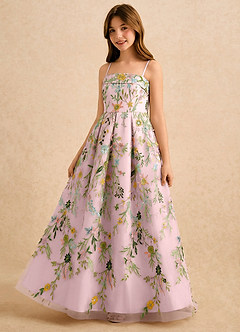 Azazie Lark Girls Formal Sukienki dla dziewczynek sypiących kwiaty Linia A Pofałdowany Sznurówka Długość podłogi Sukienka image3