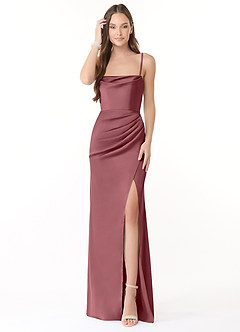 Azazie Leonis Bridesmaid Dresses Desert Rose Mermaid Pleated Stretch Satin Convertible Dress image1