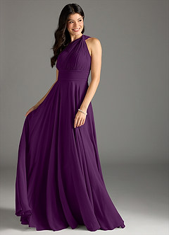 Azazie Charlize Bridesmaid Dresses Grape A-Line One Shoulder Chiffon Dress image3
