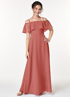 Azazie Maggie Junior Antique Rose A-Line Off the Shoulder Chiffon Dress image3
