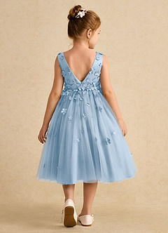 Azazie Lana Blumenmädchenkleider A-Linie ärmellos Matte Satin Kleid Puderblau image2
