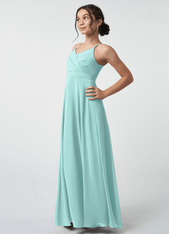 Azazie Avelina Junior Aqua A-Line Pleated Chiffon Dress image4