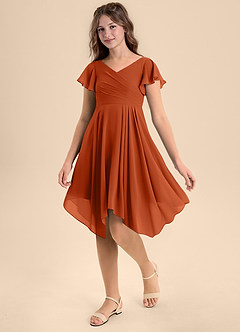 Azazie Janeaurelia Junior Burnt Orange A-Line Pleated Chiffon Dress image3