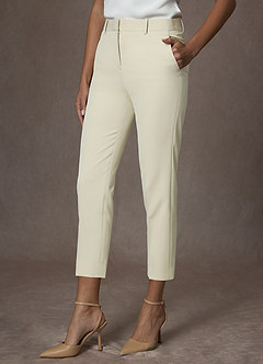 Victoria Ivory Refined Weave Cropped Dress Pants