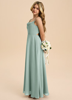 Azazie Shale Junior Agave A-Line Bow Chiffon Dress image4