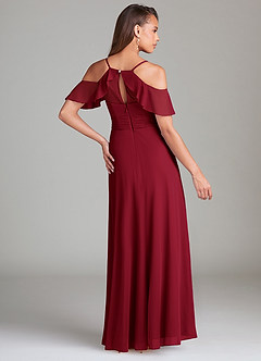 Azazie Dakota Bridesmaid Dresses Burgundy A-Line Off the Shoulder Mesh Dress image4
