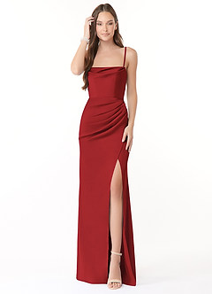 Azazie Leonis Brautjungfernkleider Wandelbar Meerjungfrau-Linie Plissee Stretch-Satin Kleid Granatapfelrot image1