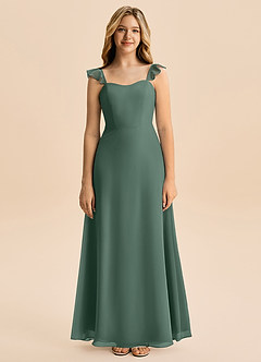 Azazie Mavie Junior Abito A-Line in Chiffon Increspato Muschio Marino image4