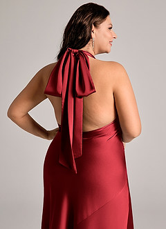Azazie Velli Brautjungfernkleider Meerjungfrau-Linie Hoher Kragen Stretch-Satin Kleid Scharlachrot image9