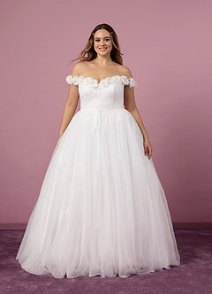 Barbie ♥ Azazie Hochzeitskleider A-Linie Schulterfrei Tüll Kleid Diamantweiß image9