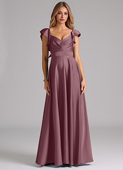 Azazie Leilani Bridesmaid Dresses Amethyst A-Line Ruched Stretch Satin Dress image3