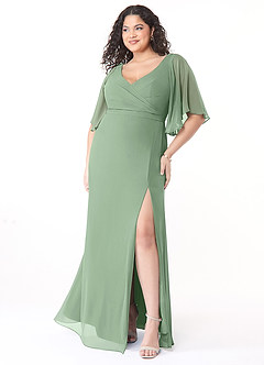 Azazie Cierra Robes de demoiselle d'honneur Robe Trapèze en Mousseline de soie Col en V Matcha image9